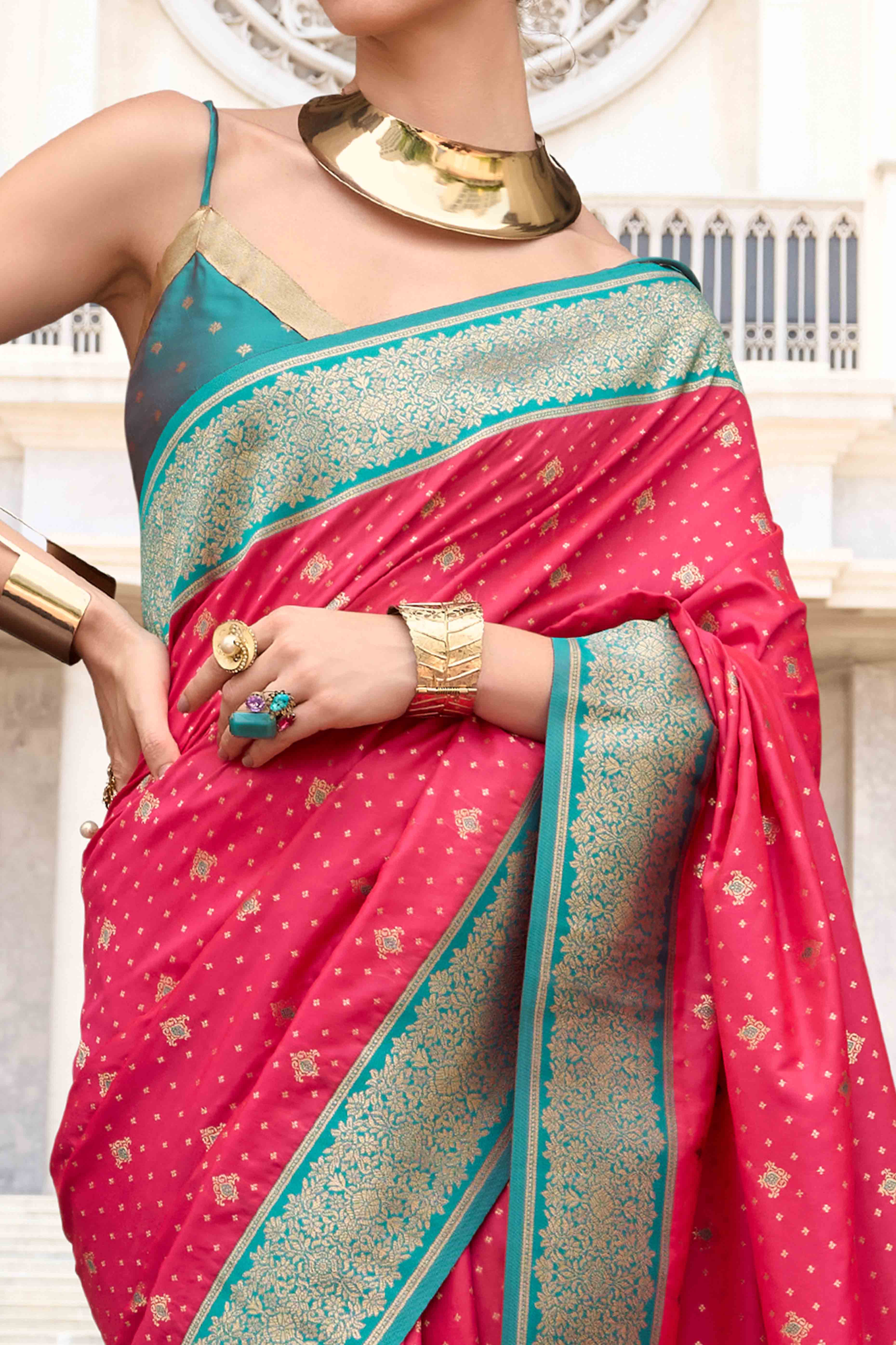 Pink Floral Woven Pure Silk Saree