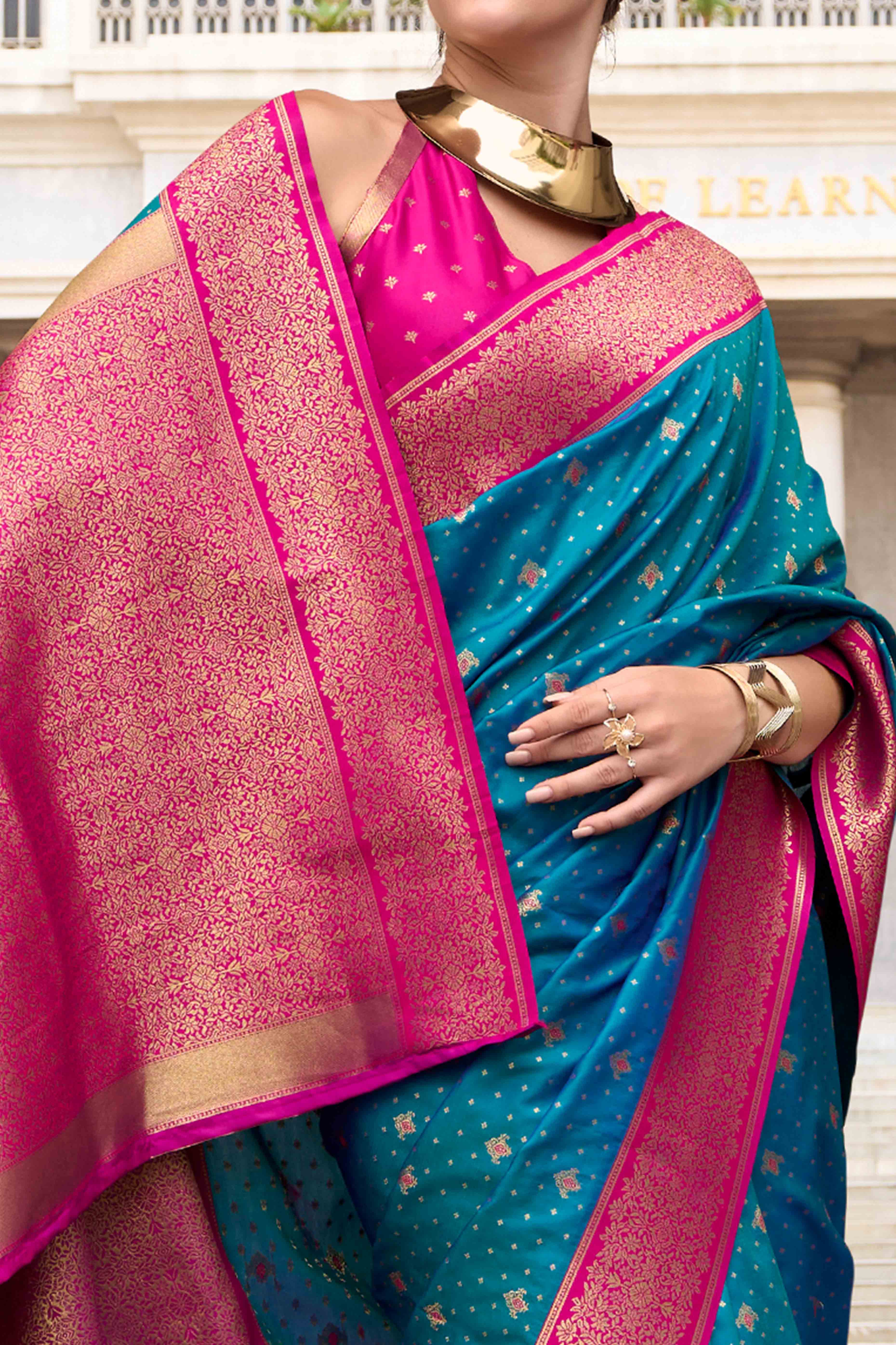 Morpich Blue Floral Woven Pure Silk Saree