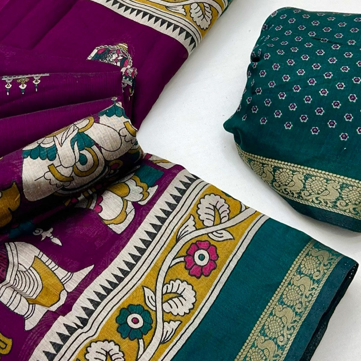 Mangalagiri Cotton Silk Saree in Purple with Artistic Pattachitra Prints