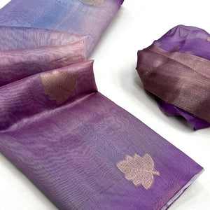 Purple Silk Blend Saree With Intricate Zari Leaf Motifs