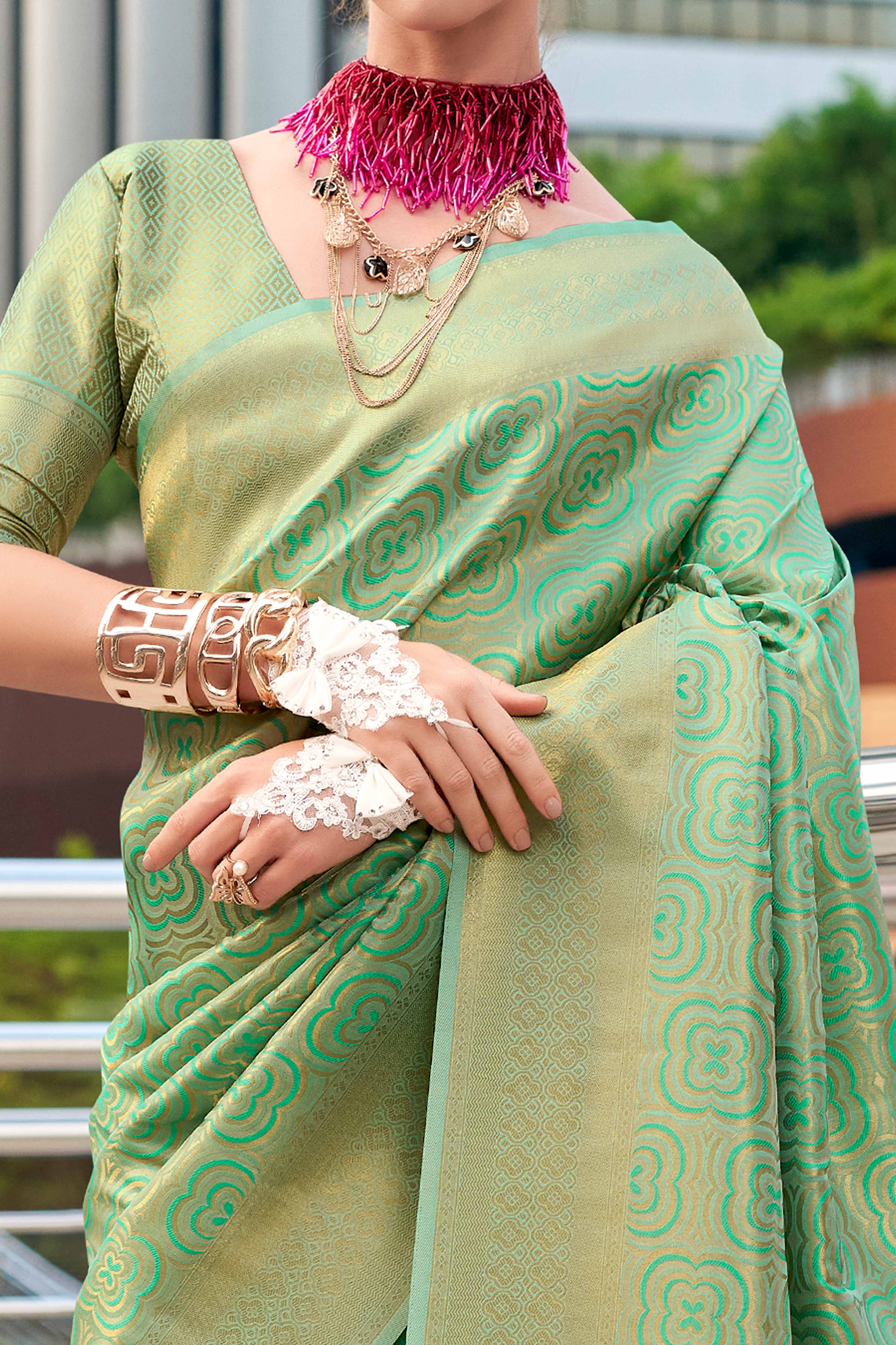 Pista Green Zari Woven Kanjivaram Silk Saree