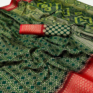 Green Foil Printed Dola Silk Saree