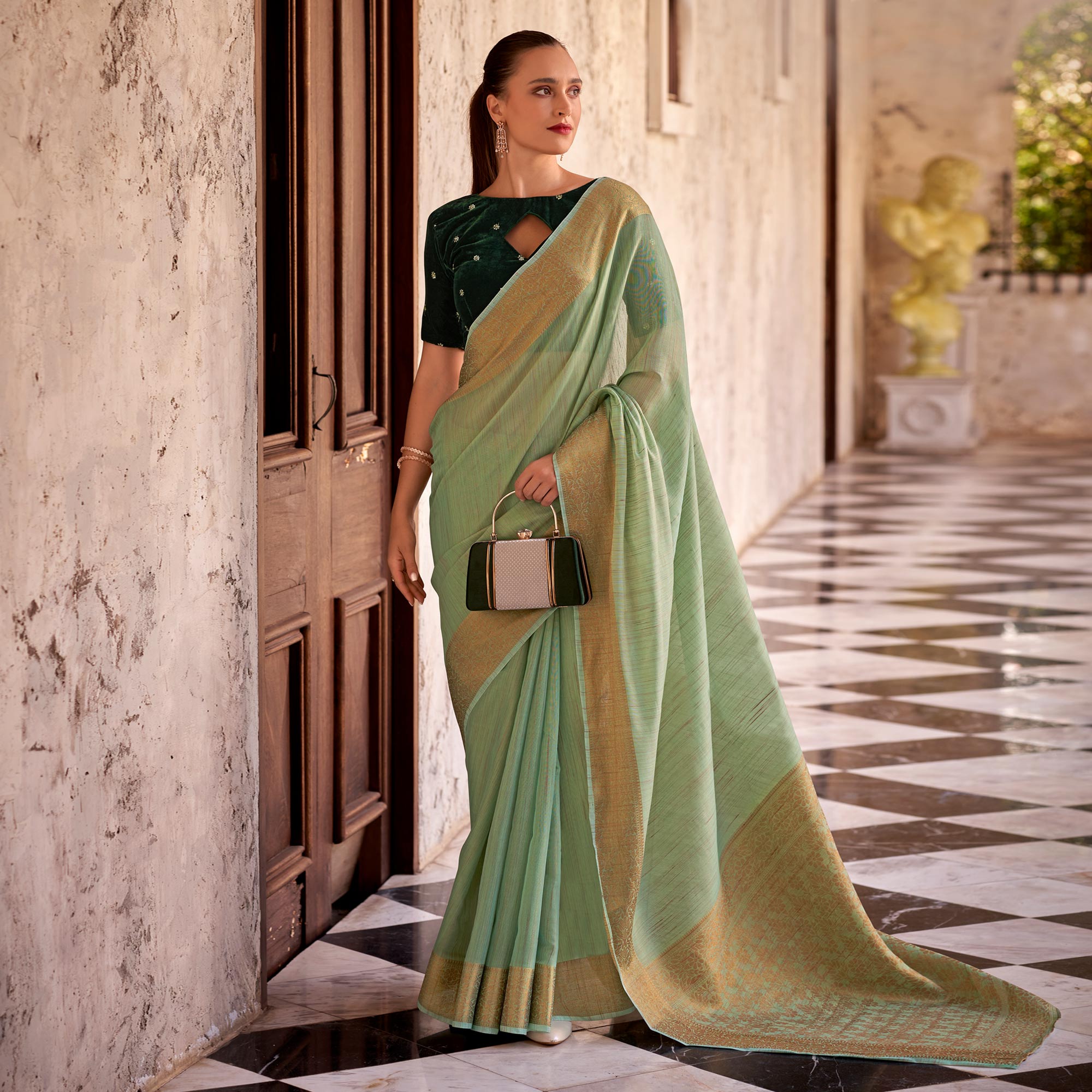 Green Woven Tissue Saree