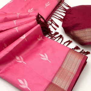 Gajri Pink Ikkat Style Rayon Silk Saree with Luxurious Zari Border and Delicate Tassels