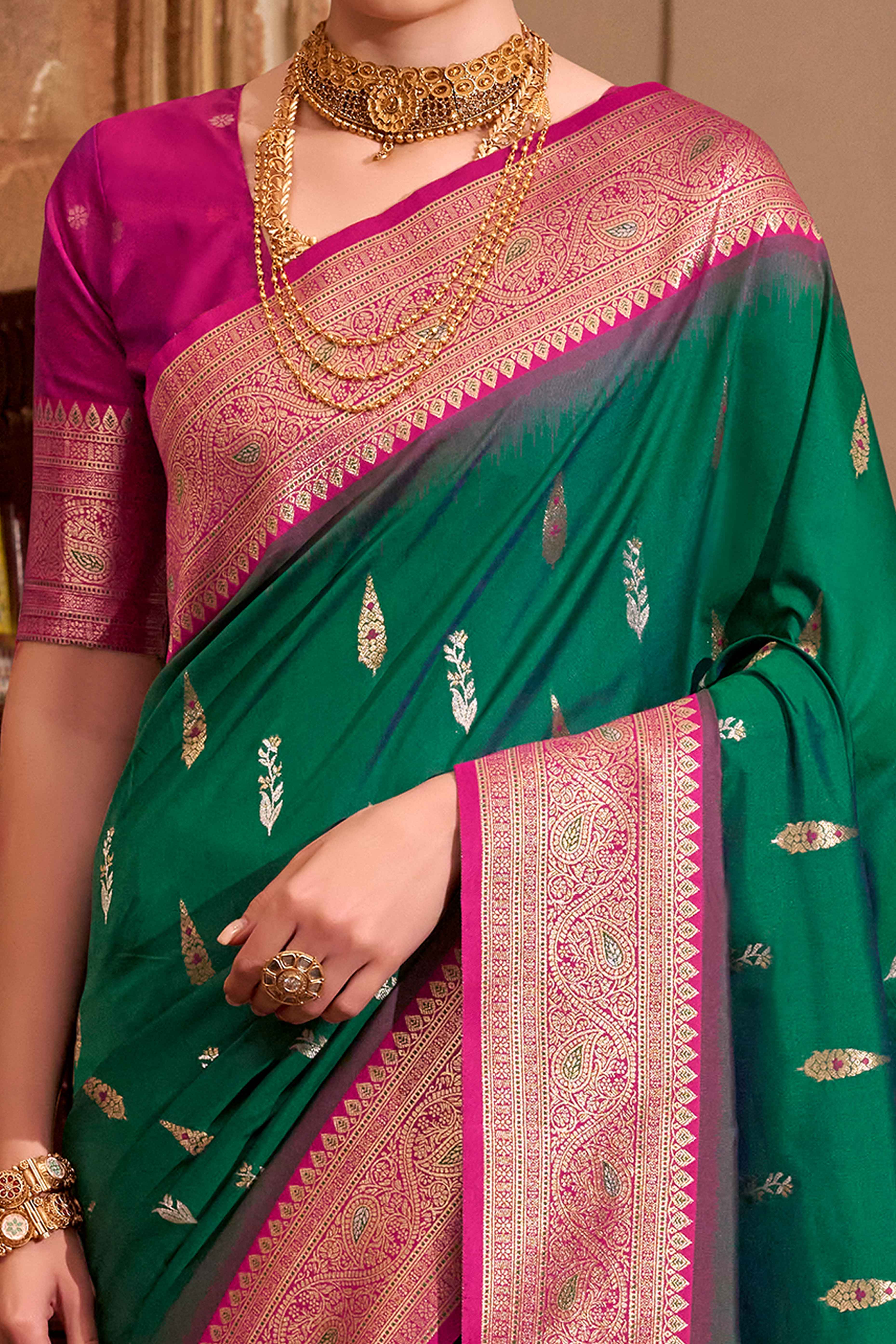 Green Pure Silk Saree With Intricate Floral Zari Weaving Work