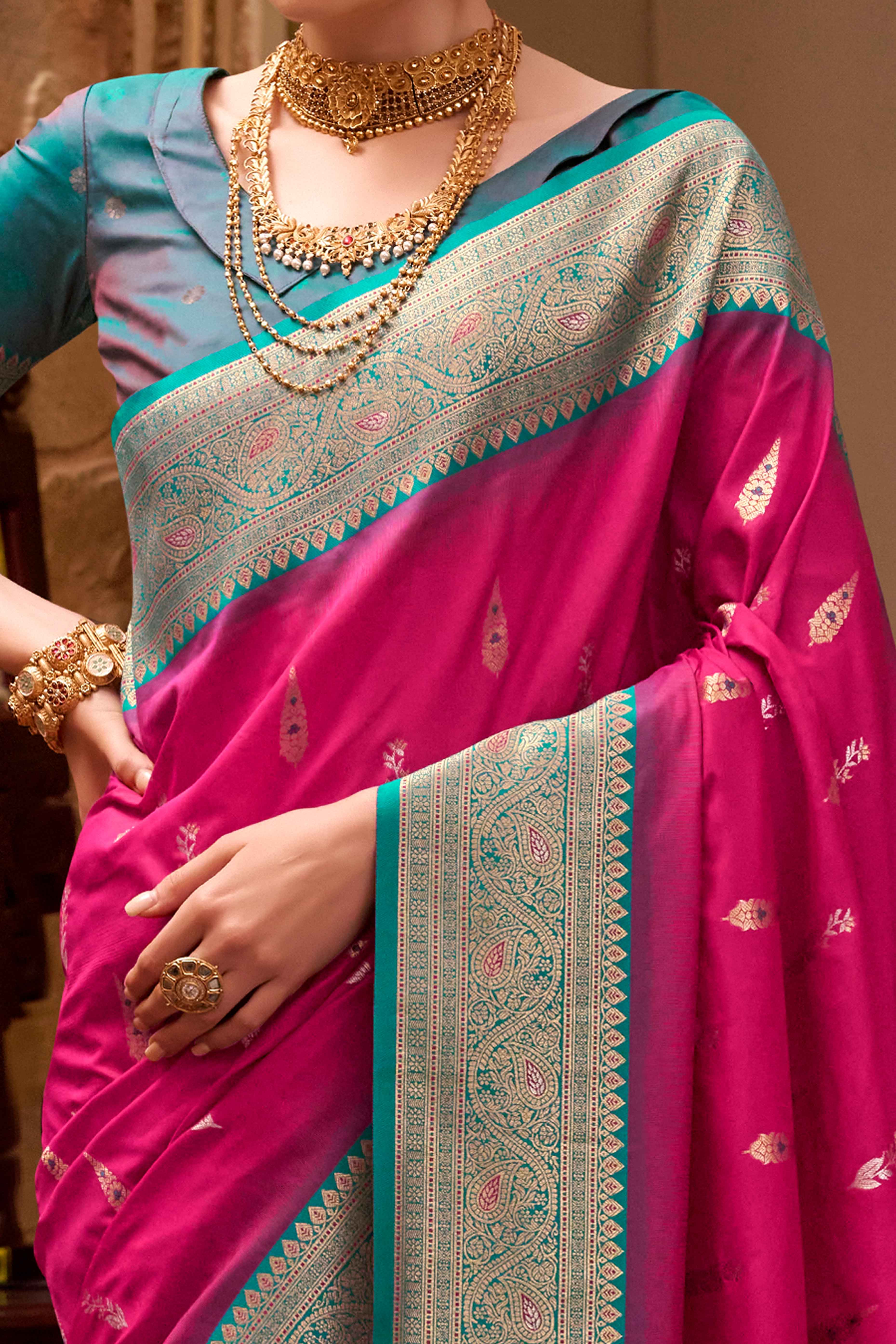 Pink Pure Silk Saree With Intricate Floral Zari Weaving Work