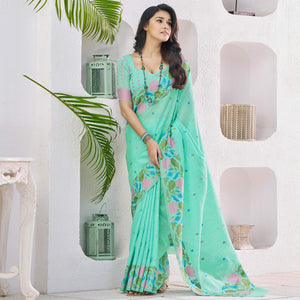 Green Floral Woven Cotton Silk Saree