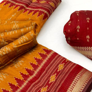 Soft Mulmul Cotton Saree in Mustard with Classic Patola Design