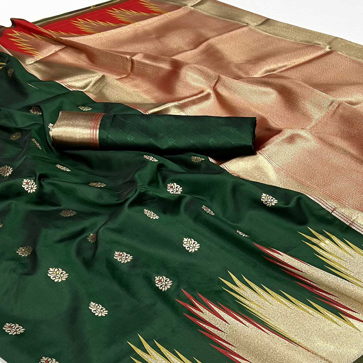 Green Floral Woven Art Silk Saree