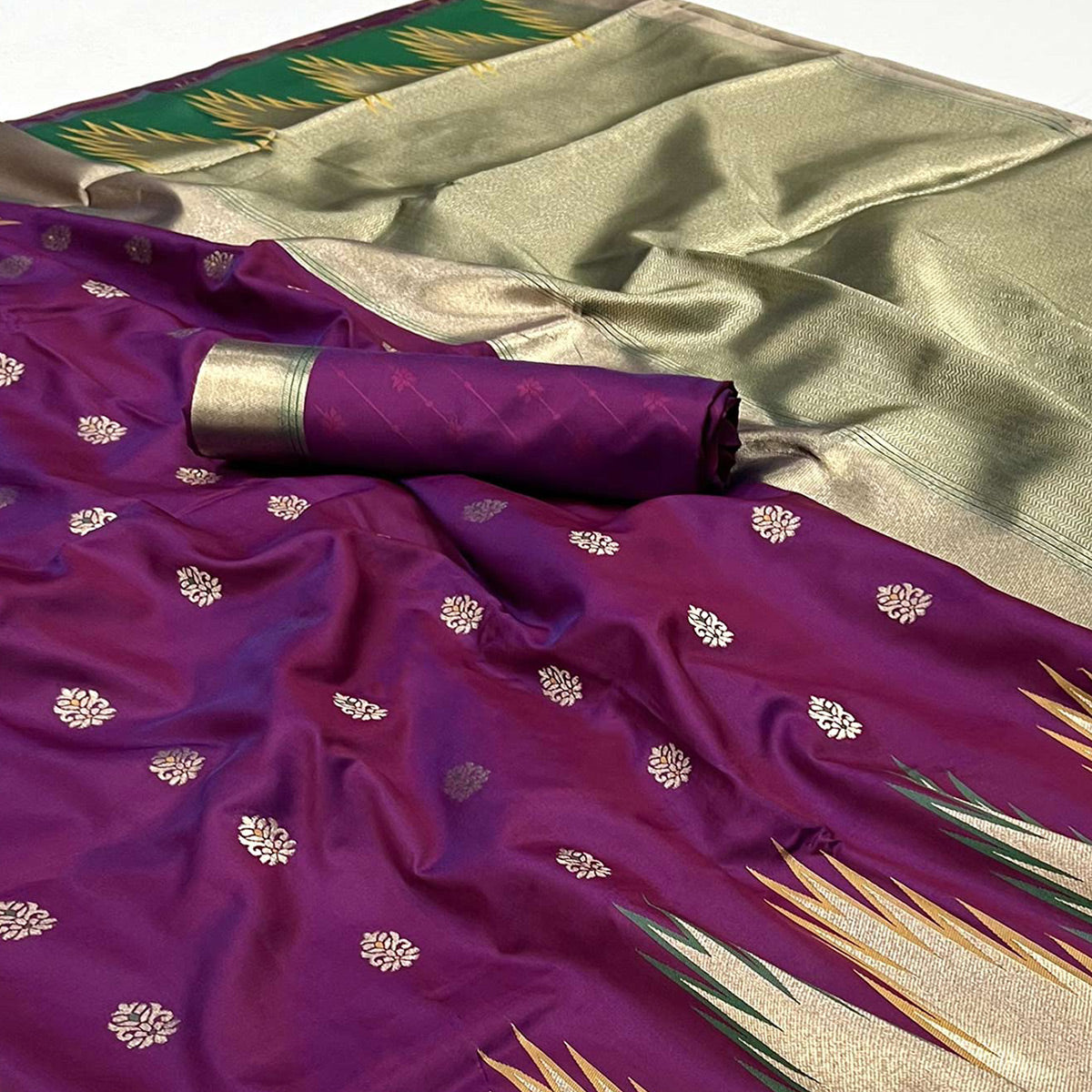 Purple Floral Woven Art Silk Saree