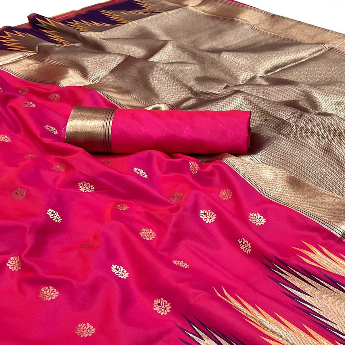 Pink Floral Woven Art Silk Saree