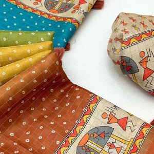 Multicolor Bandhani Printed Maheshwari Cotton Silk Saree for Festive Styling