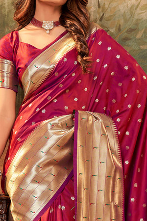 Maroon Zari Weaving Pure Silk Paithani Saree