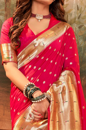 Pink Zari Weaving Pure Silk Paithani Saree