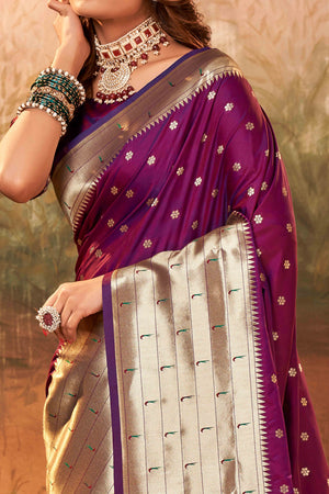 Purple Zari Weaving Pure Silk Paithani Saree