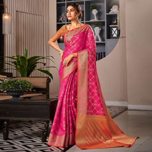 Pink Woven Patola Pure Silk Saree