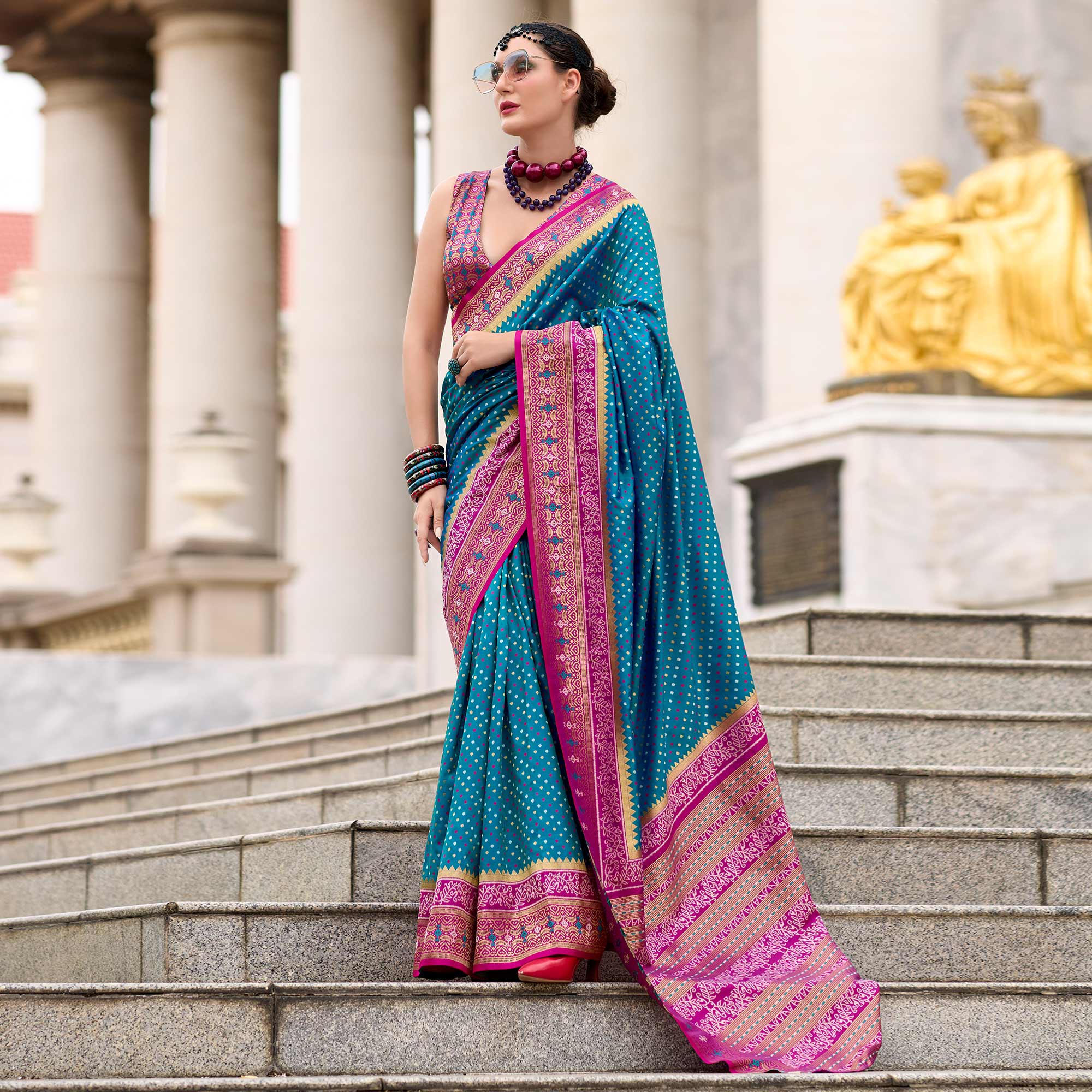 Teal Zari Woven Banarasi Silk Saree