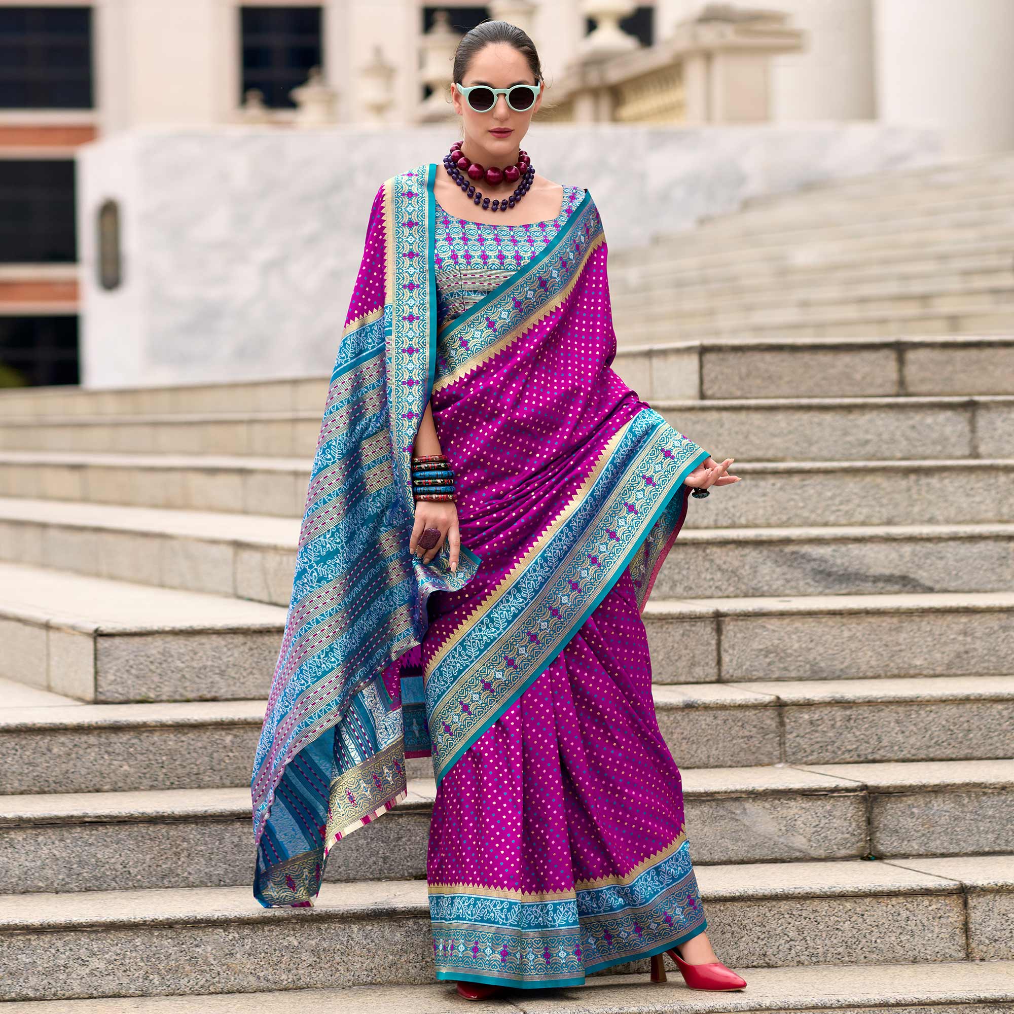 Purple Zari Woven Banarasi Silk Saree