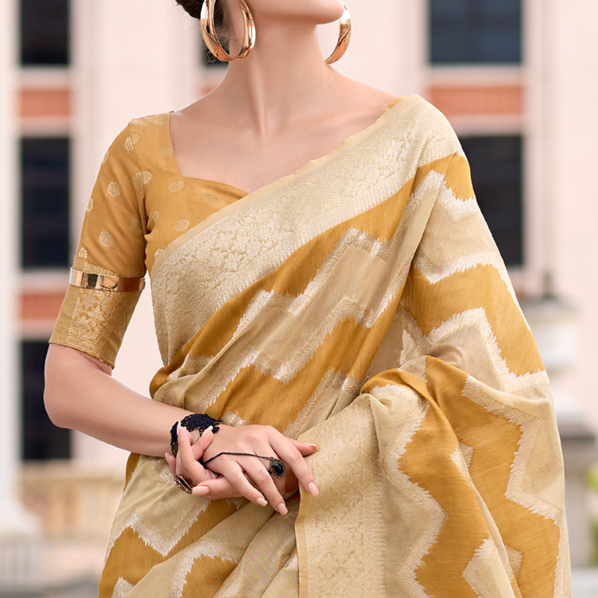 Mustard Woven Cotton Silk Saree