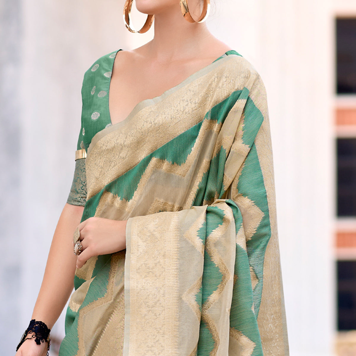 Green Woven Cotton Silk Saree