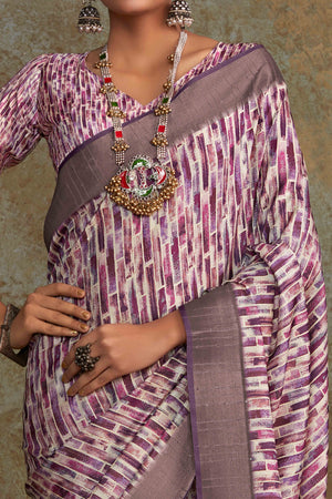 Purple Geometric Printed Cotton Silk Saree