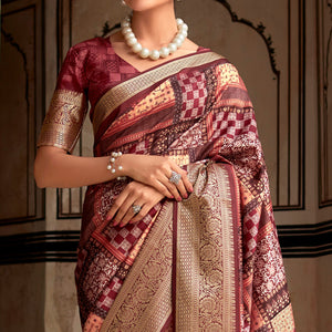 Light Maroon Printed Dola Silk Saree