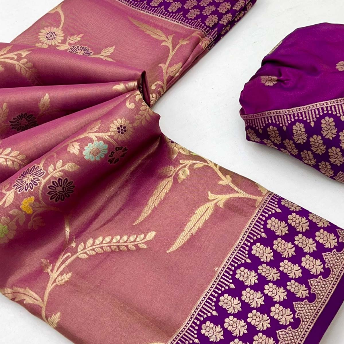 Mauve Tissue Dharmavaram Silk Saree Adorned with Fine Traditional Minakari Weaving