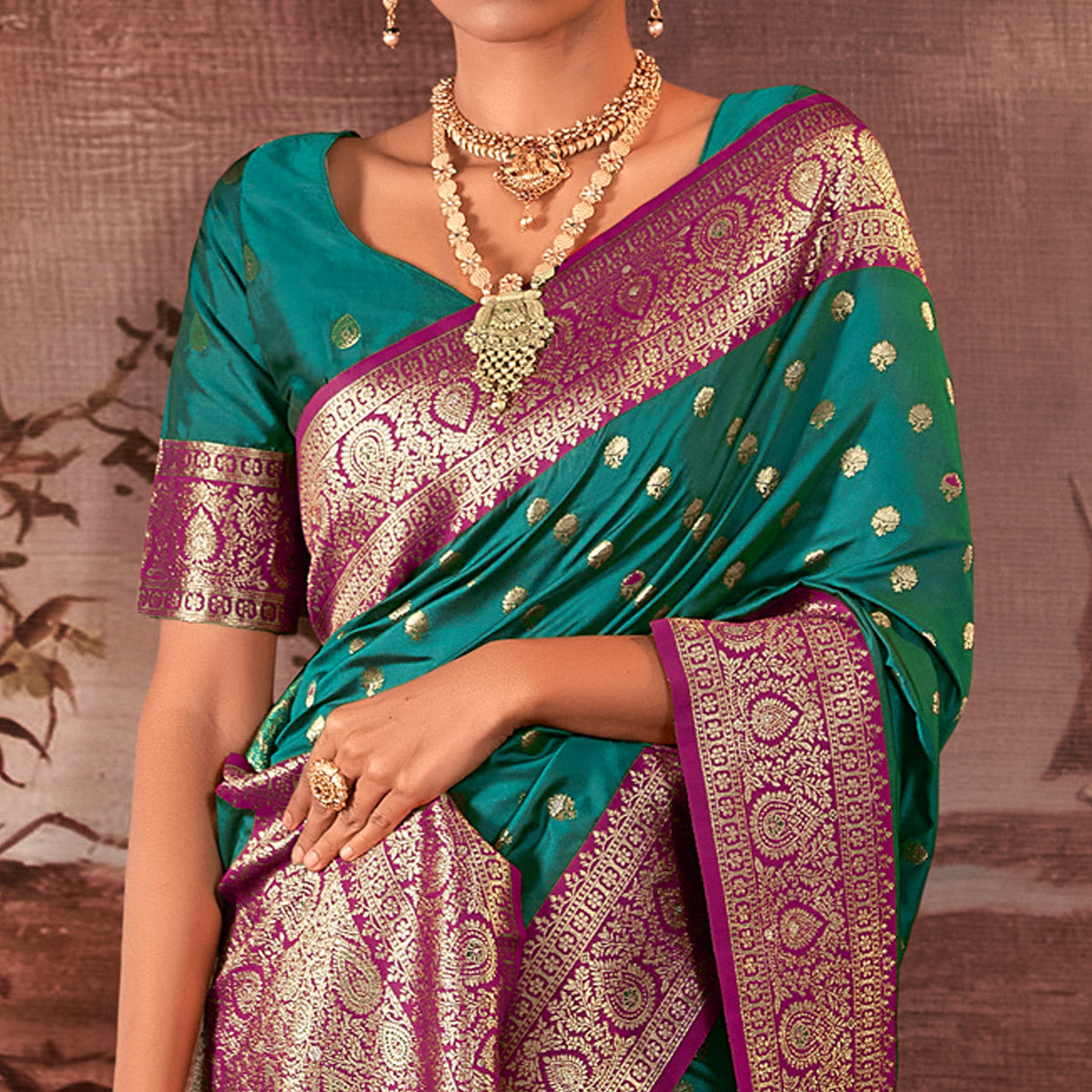 Rama Green Woven Butti Work Banarasi Silk Saree