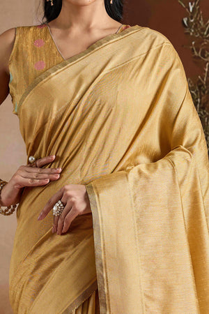 Graceful Chikoo Zari Woven Bhagalpuri Silk Saree Accented With Tassel Pallu