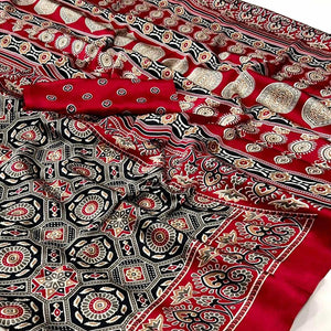 Black & Pink Printed Crepe Saree