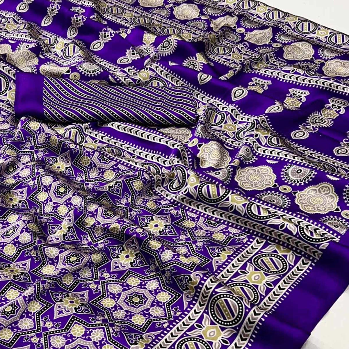 Purple Printed Crepe Saree