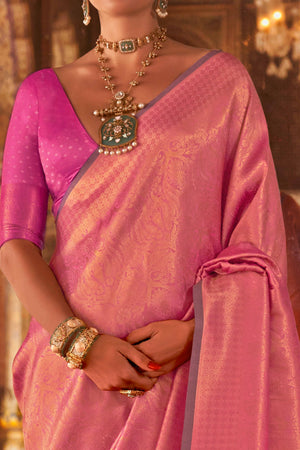 Light Pink Pure Look Banarasi Saree with Classic Zari Brocade Weaving