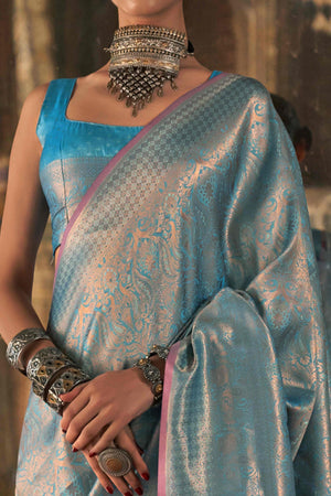 Blue Pure Look Banarasi Saree with Classic Zari Brocade Weaving