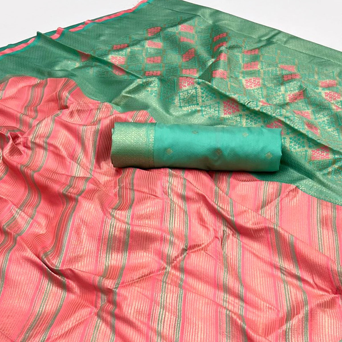 Peach Woven Art Silk Zari Saree