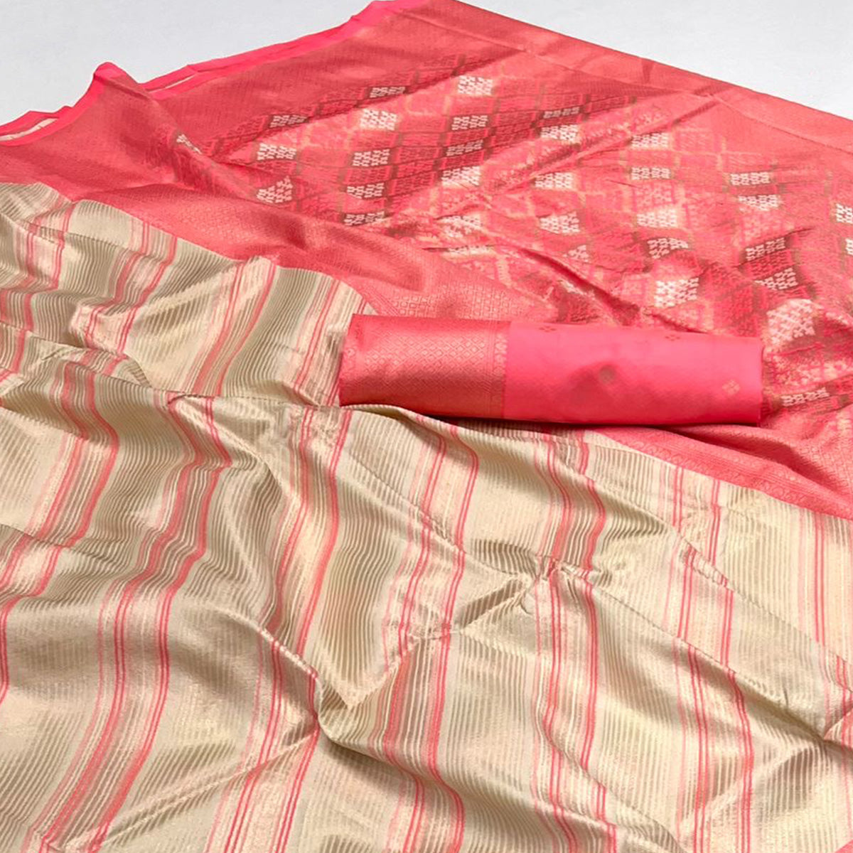 Beige Woven Art Silk Zari Saree