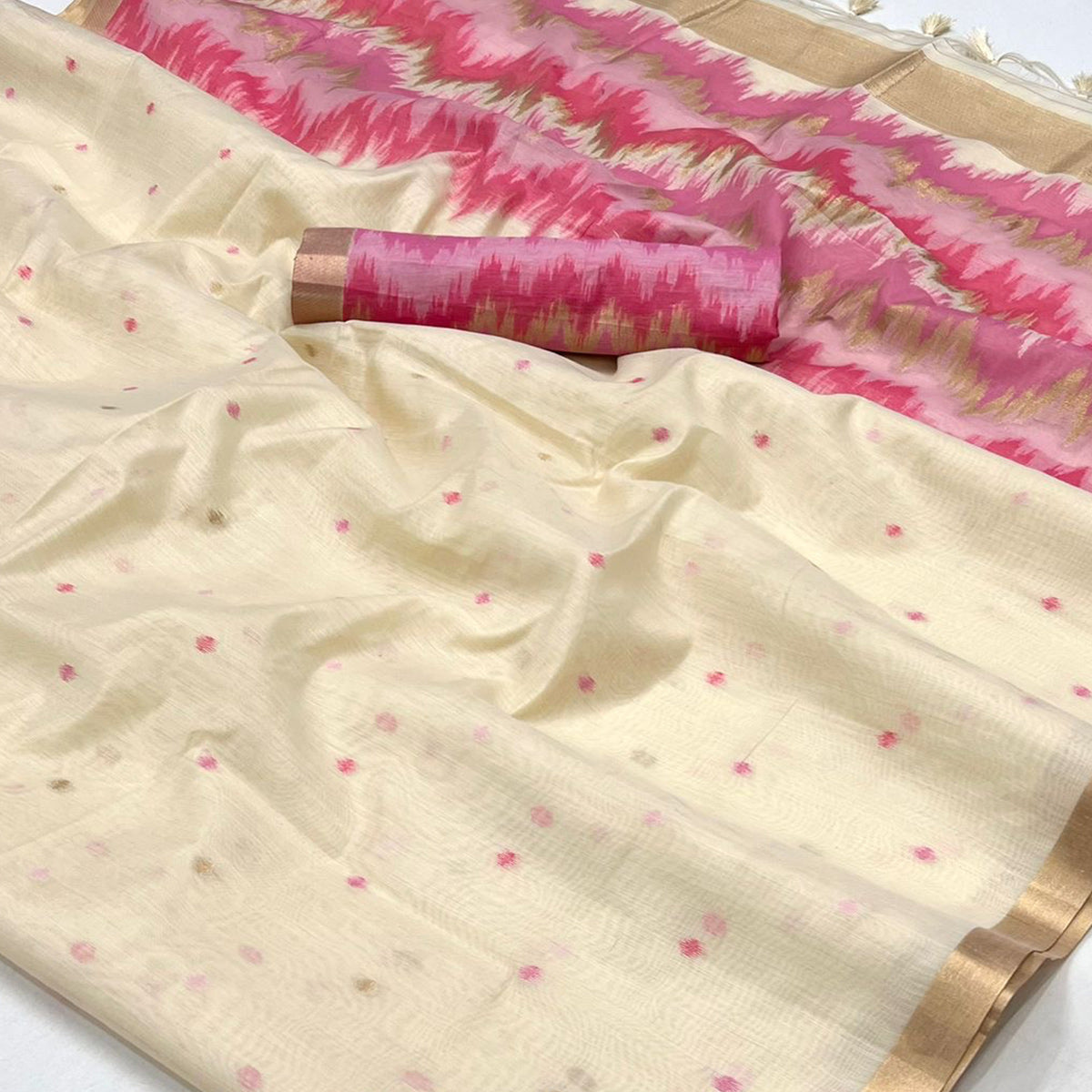 Cream Woven Cotton Silk Saree
