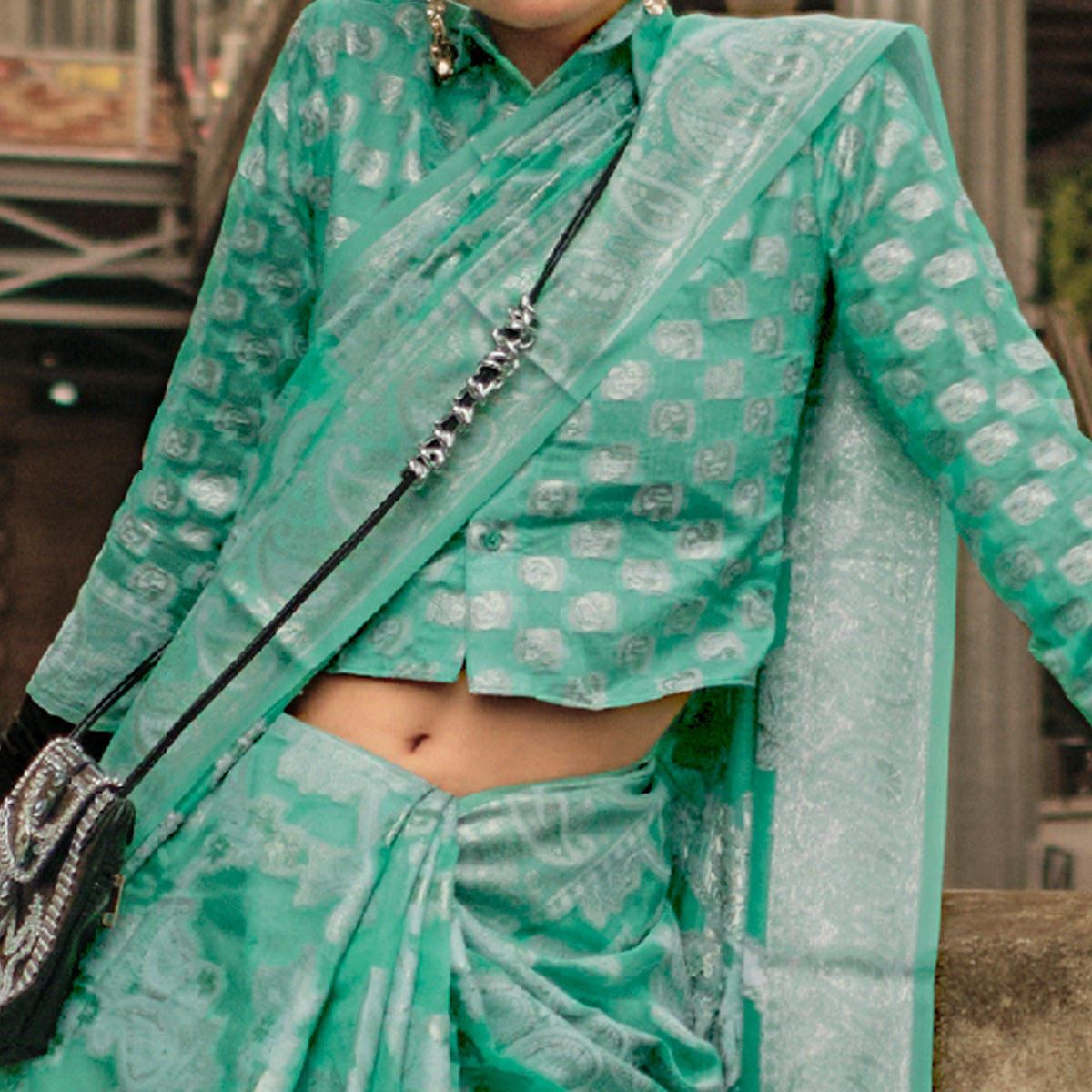 Green Woven Organza Saree