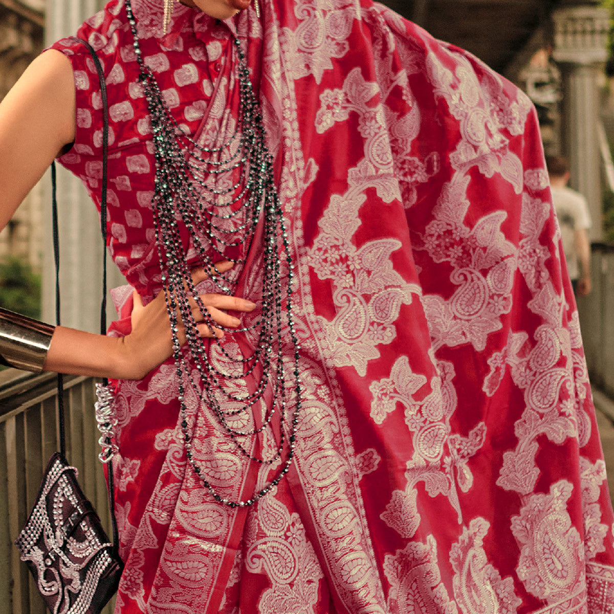 Red Woven Organza Saree