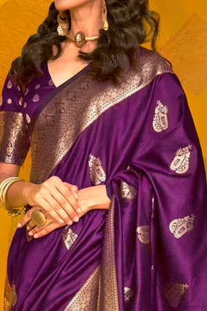 Purple Floral Zari Weaving Banarasi Silk Saree