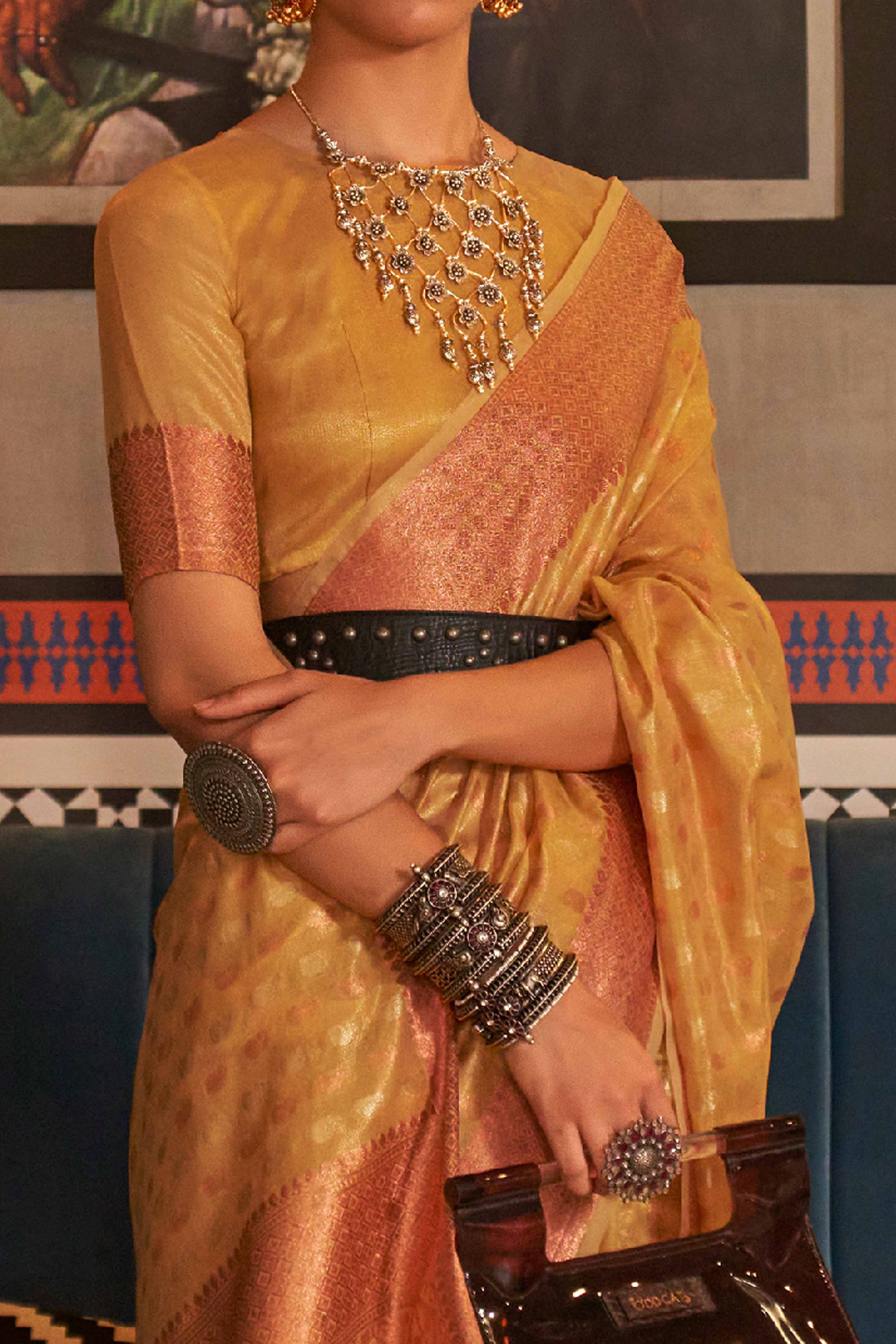 Beige Handloom Zari Woven Tissue Saree