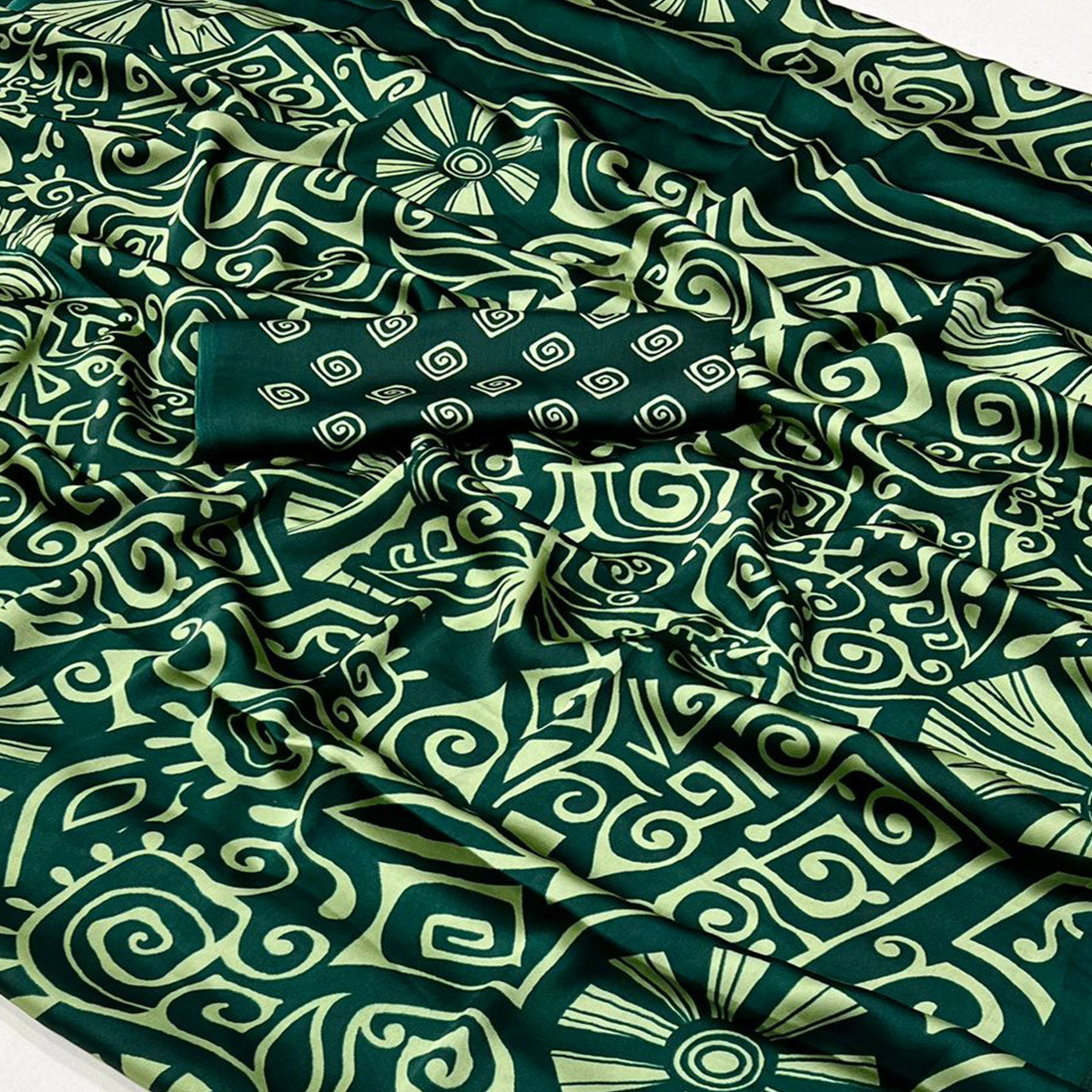 Green Contemporary Printed Satin Saree