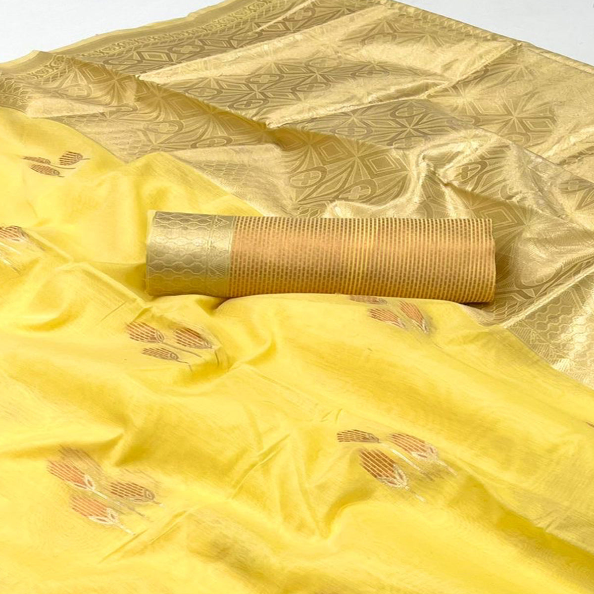Yellow Zari Woven Linen Saree