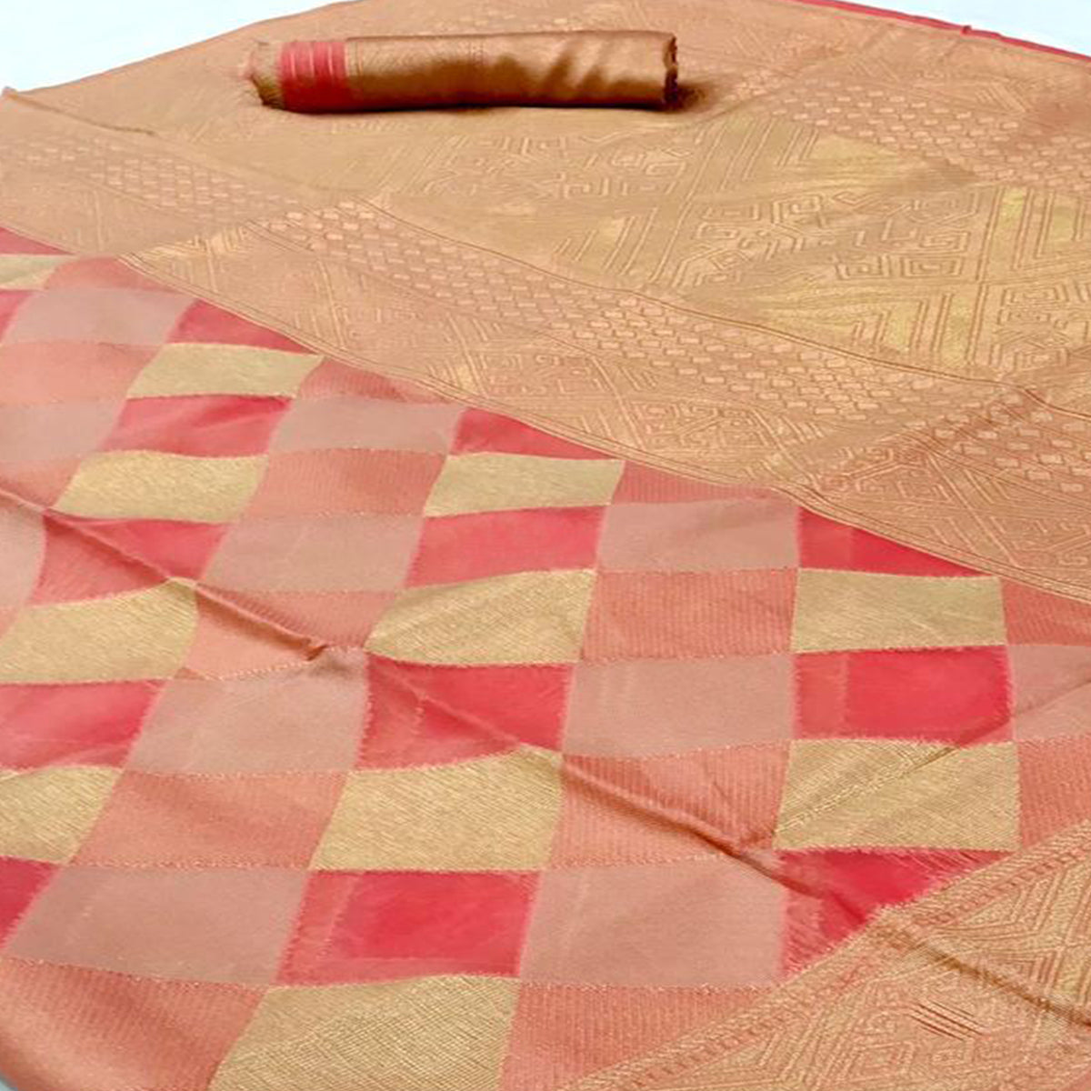 Peach Woven Organza Saree