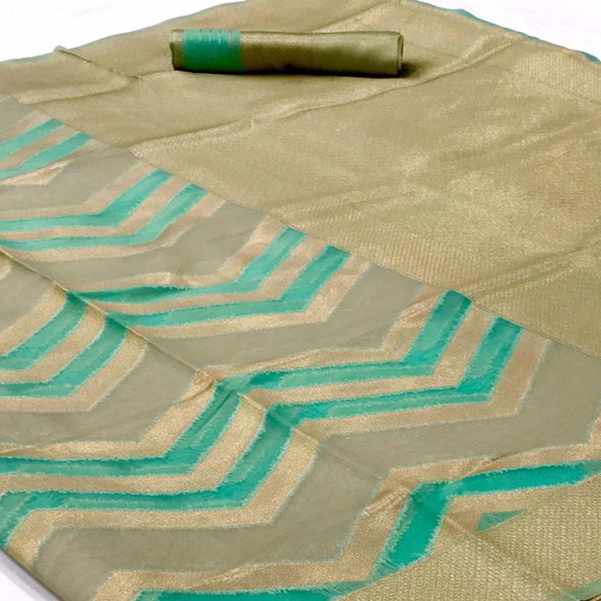 Turquoise Woven Organza Saree
