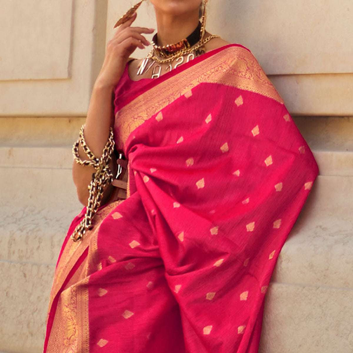 Pink Floral Woven Khaadi Silk Saree