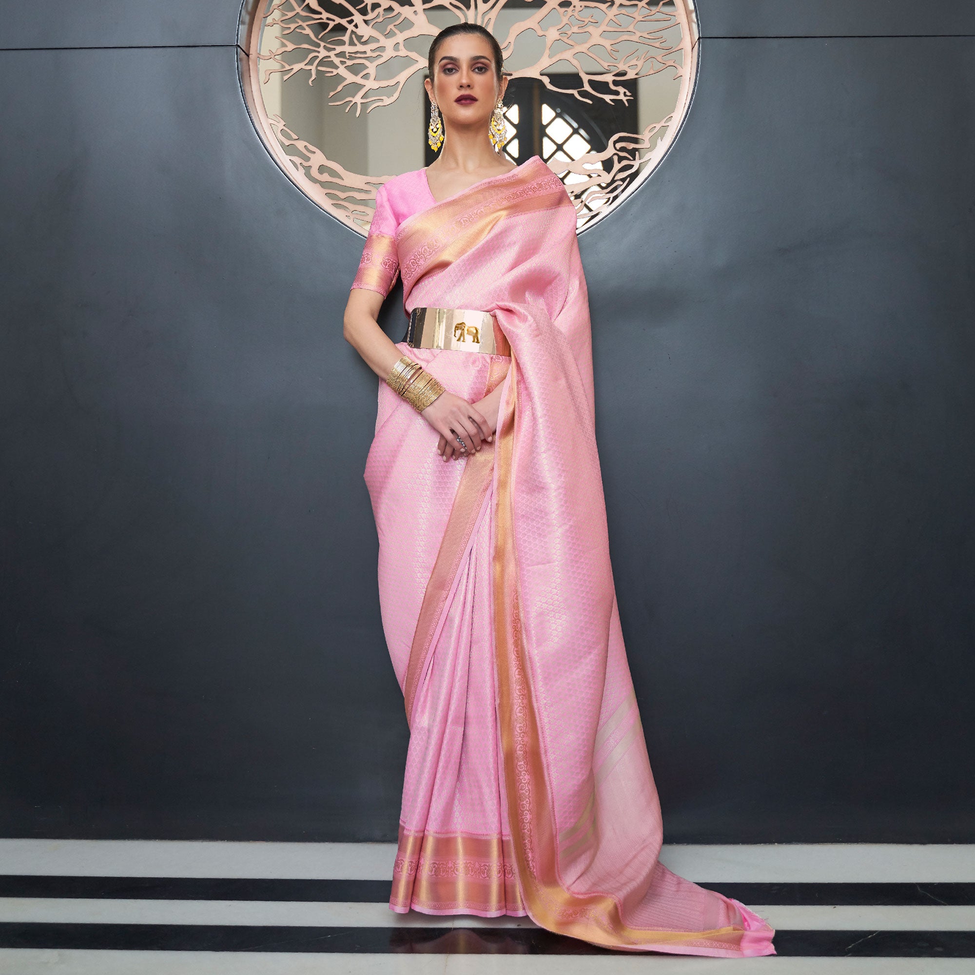 Pink Woven Art Silk Saree