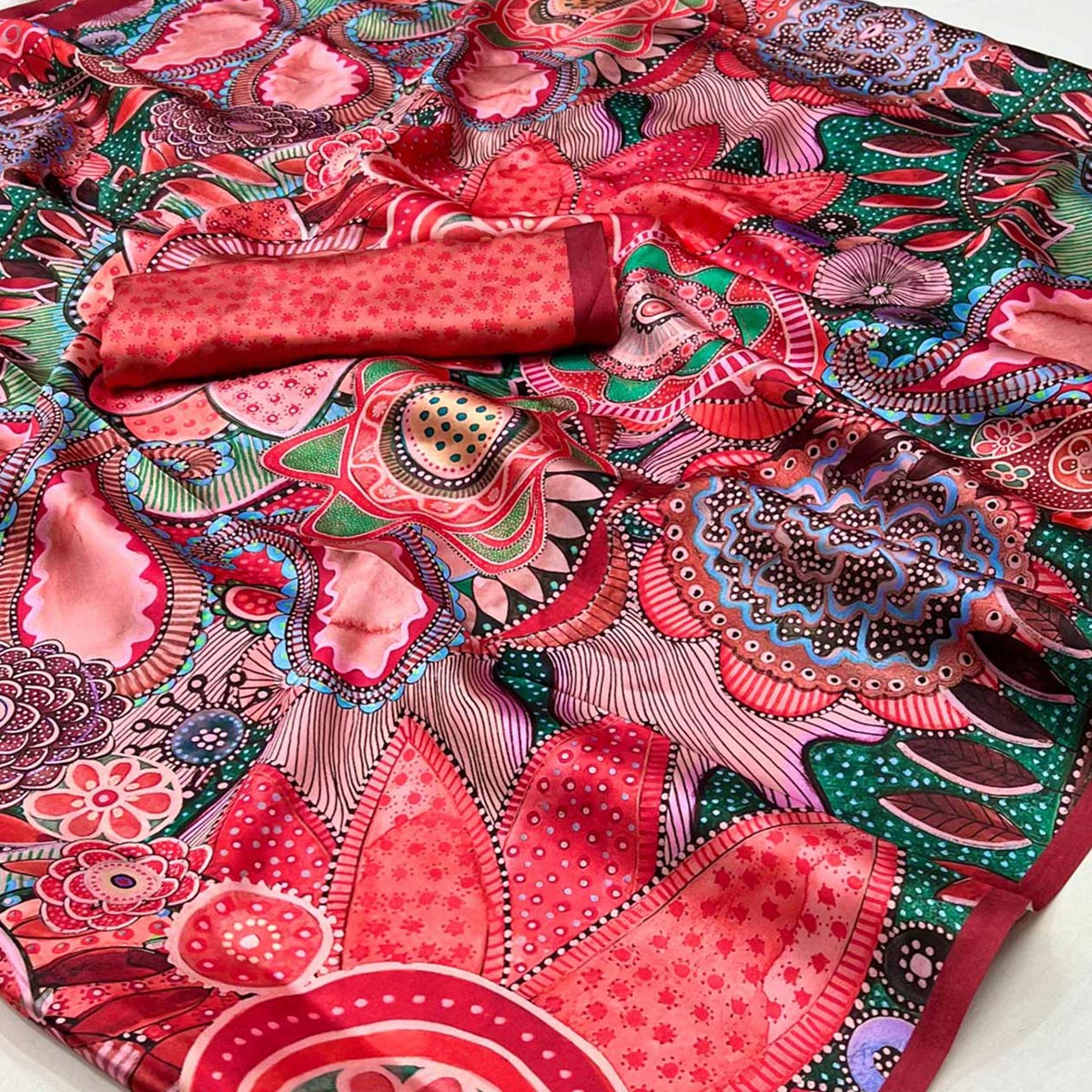 Gajri Pink Digital Printed Satin Saree