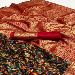 Black Floral Woven Chanderi Silk Saree