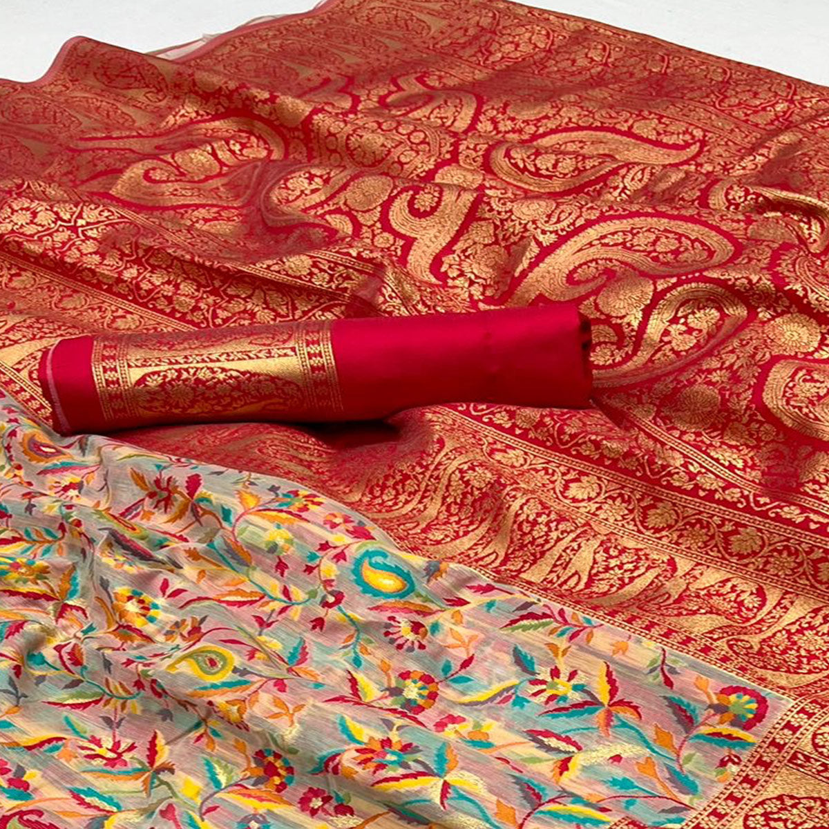 Off White Floral Woven Chanderi Silk Saree