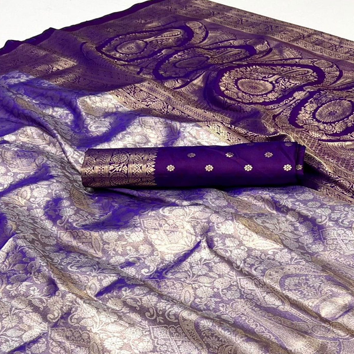Purple Floral Woven Kanjivaram Silk Saree